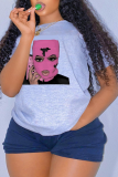 Red Fashion Street Print Patchwork O Neck T-Shirts