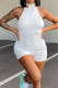 White Sexy Solid Patchwork Backless Halter Regular Rompers