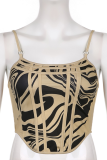 Apricot Sexy Print Patchwork Spaghetti Strap Tops