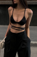 Black Sexy Solid Patchwork Spaghetti Strap Tops