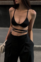 Black Sexy Solid Split Joint Spaghetti Strap Tops
