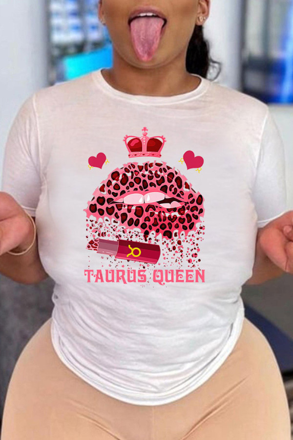 Pink Fashion Casual Print Basic O Neck T-Shirts