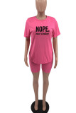 Pink Casual Print Patchwork O Neck Short Sleeve Two Pieces