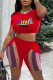 Red Fashion Casual Sportswear Letter Print Patchwork O Neck Short Sleeve Two Pieces