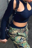 Black Sexy Solid Hollowed Out O Neck Tops