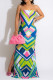 Green Sexy Print Patchwork Backless Slit Strapless Straight Dresses