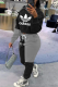 Black Casual Print Letter O Neck Long Sleeve Two Pieces