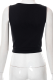 Black Sexy Print Hot Drill O Neck Tops