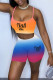 Orange Casual Sportswear Print Patchwork Spaghetti Strap Sleeveless Two Pieces