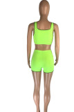Green Sportswear Solid Patchwork U Neck Sleeveless Two Pieces