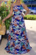 Blue Fashion Sexy Print Backless O Neck Sleeveless Dress