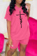 Pink Casual Print Patchwork O Neck Short Sleeve Two Pieces