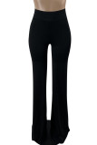 Black Casual Solid Patchwork High Waist Straight Solid Color Bottoms
