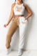 Khaki Fashion Casual Sportswear Letter Print Patchwork O Neck Sleeveless Two Pieces