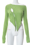 White Sexy Solid Patchwork One Shoulder Tops