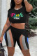 Black Fashion Casual Sportswear Letter Print Patchwork O Neck Short Sleeve Two Pieces