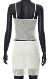 White Sexy Solid Mesh Spaghetti Strap Sleeveless Two Pieces