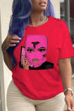 Red Fashion Street Print Patchwork O Neck T-Shirts