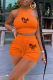 Tangerine Red Fashion Print Patchwork O Neck Sleeveless Two Pieces