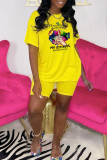 Pink Casual Print Patchwork O Neck Short Sleeve Two Pieces