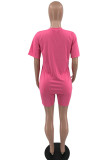 Pink Casual Print Patchwork O Neck Short Sleeve Two Pieces