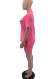 Pink Casual Print Patchwork O Neck Short Sleeve Two Pieces