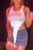 White Fashion Casual Solid Asymmetrical O Neck Tops