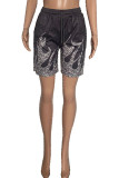 Blue Fashion Casual Print Basic Regular High Waist Shorts
