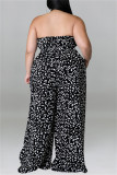 Yellow Fashion Casual Print Split Joint Backless With Belt Strapless Plus Size Jumpsuits