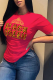 Red Fashion Street Print Patchwork Letter O Neck T-Shirts
