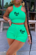 Green Fashion Print Patchwork O Neck Sleeveless Two Pieces