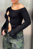 White Sexy Solid Patchwork One Shoulder Tops