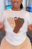 White Brown Fashion Casual Print O Neck T-Shirts