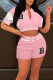 Pink Casual Print Patchwork Buckle Short Sleeve Two Pieces