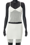 White Sexy Solid Mesh Spaghetti Strap Sleeveless Two Pieces