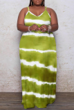 Light Green Casual Print Split Joint Spaghetti Strap Straight Plus Size Dresses