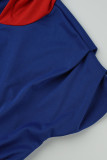 Blue Sexy Solid Split Joint Hooded Collar Short Sleeve Two Pieces