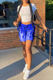 Blue Fashion Casual Print Basic Regular High Waist Shorts