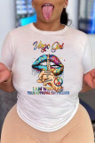 Colour Fashion Casual Print Basic O Neck T-Shirts