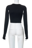 Black Sexy Solid Hollowed Out O Neck Tops