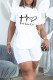 White Sexy Print Bandage Hollowed Out Patchwork Asymmetrical O Neck Short Sleeve Two Pieces
