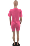 Pink Casual Print Patchwork O Neck Short Sleeve Two Pieces
