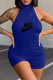 Blue Fashion Casual Print Backless Halter Rompers