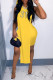 Yellow Sportswear Solid Embroidered Patchwork Slit Hooded Collar Sleeveless Two Pieces