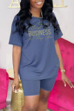Pink Casual Print Patchwork O Neck Short Sleeve Two Pieces