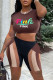 Brown Fashion Casual Sportswear Letter Print Patchwork O Neck Short Sleeve Two Pieces