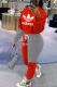 Red Casual Print Letter O Neck Long Sleeve Two Pieces