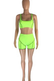 Green Sportswear Solid Patchwork U Neck Sleeveless Two Pieces