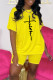 Yellow Casual Print Patchwork O Neck Short Sleeve Two Pieces