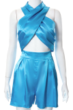 Pink Sexy Solid Patchwork Halter Sleeveless Two Pieces